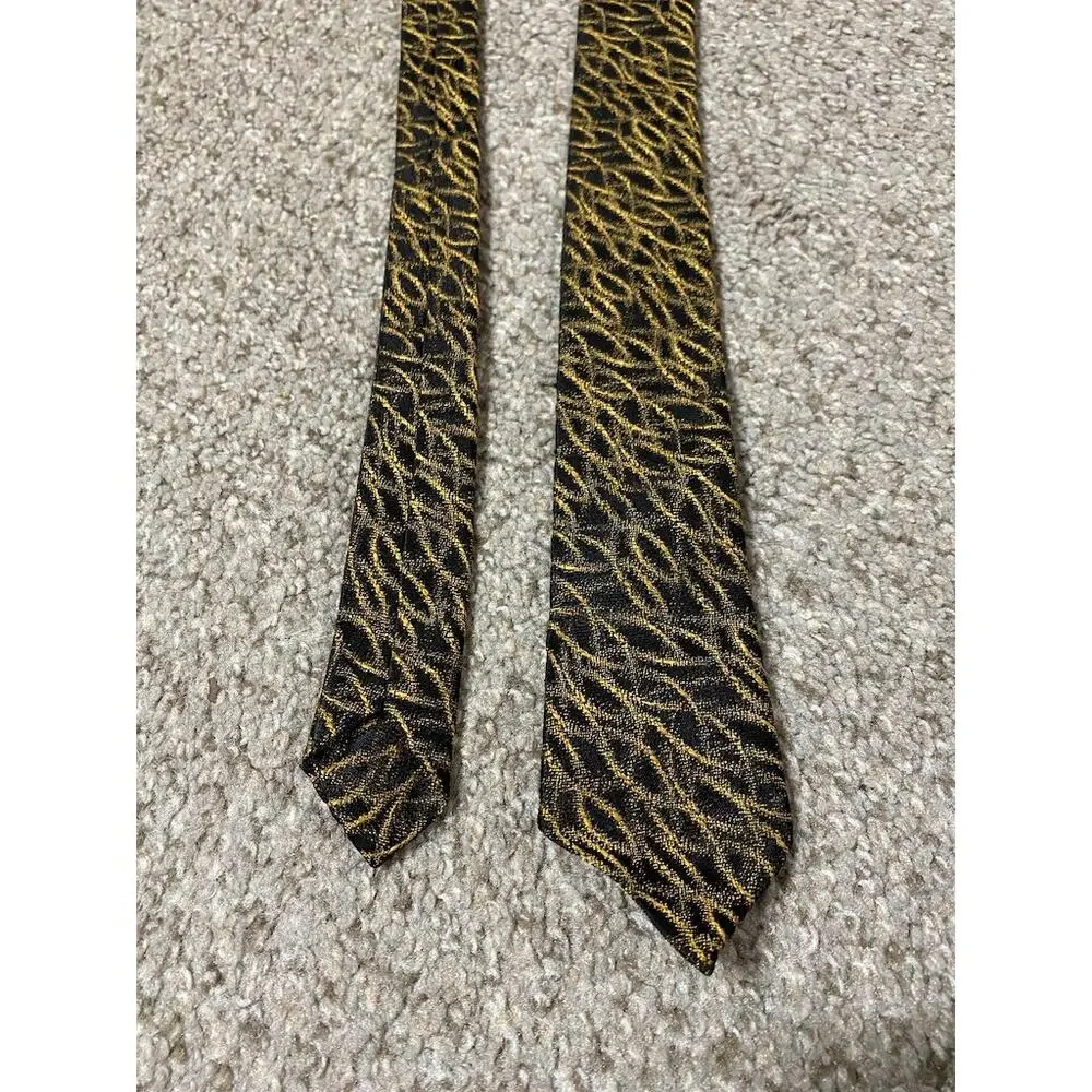 VTG Expressions Tie Mens Skinny 70s Retro Disco Abstract Suit Gold Black